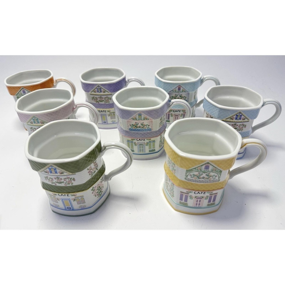 Lenox Village Coffee Mugs Set of 8 Cafe Porcelain 1992 Mint ~ Displayed Only